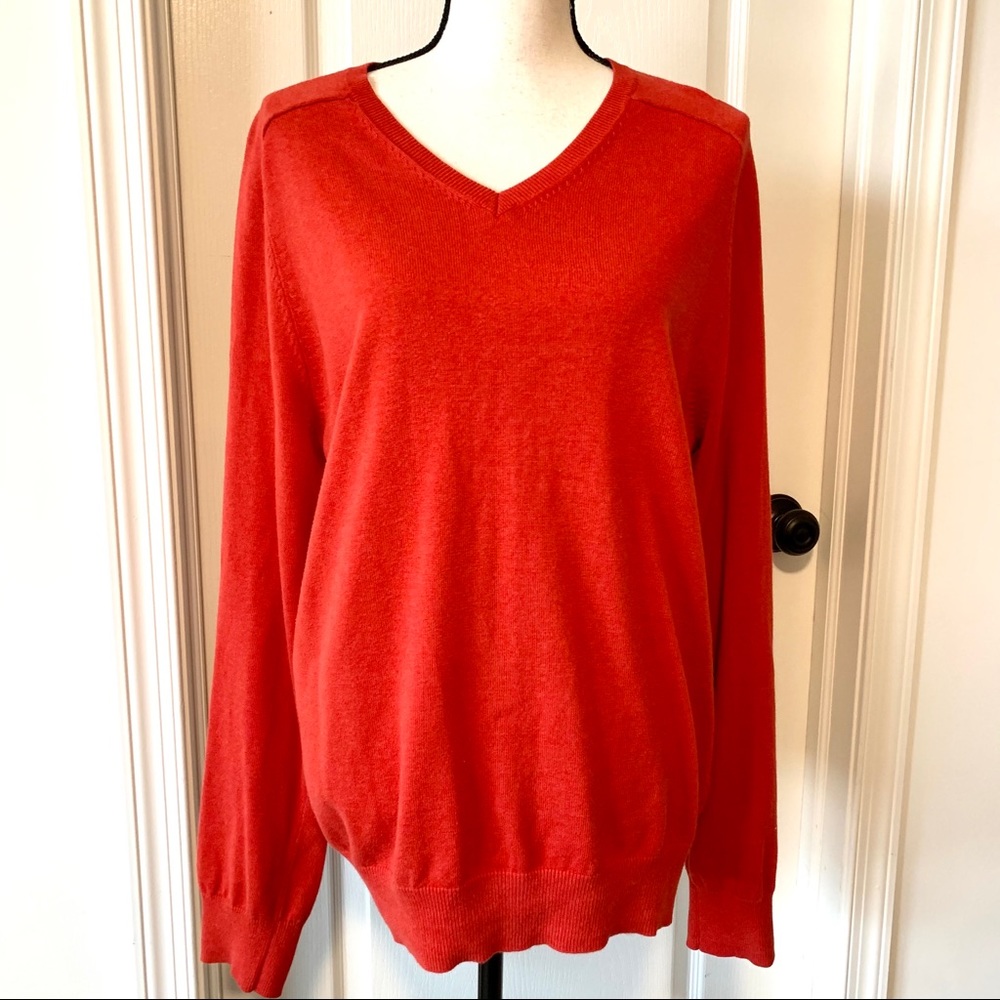 GAP Men’s Red/Orange Cotton V-Neck Sweater—SZ. Lg